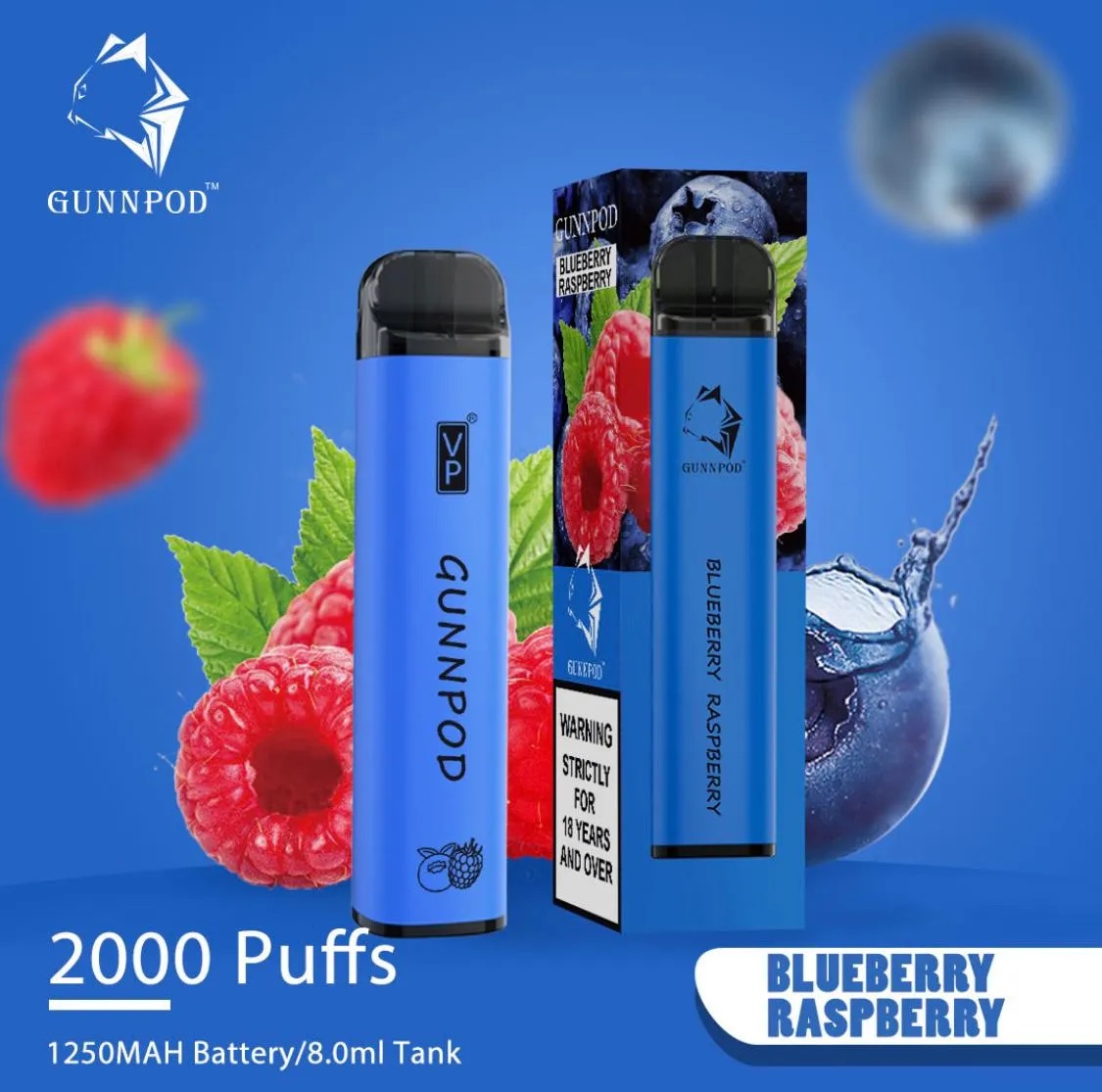 GUNNPOD BLUEBERRY RASPBERRY – 2000 PUFFS
